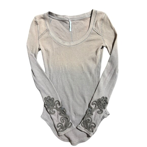 Free People Masquerade Cuff Long-Sleeve Thermal Top Ombré Sz S - Picture 7 of 12